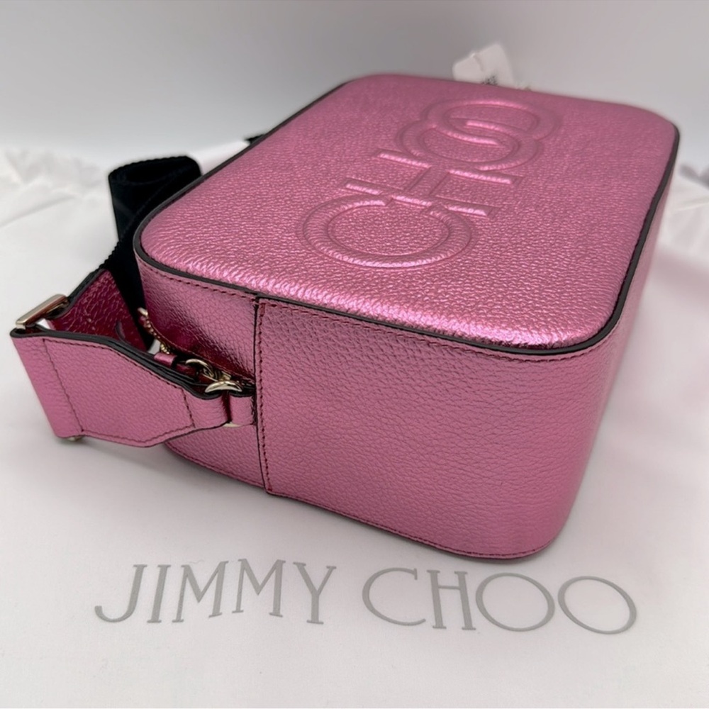 NWT Jimmy Choo Peony Pink Metallic Leather Camera Crossbody - Picture 6 of 12
